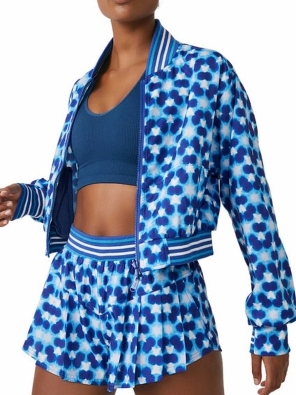 NEW Free People FP Movement Top Speed Pleated Blue Combo Printed Shorts Small